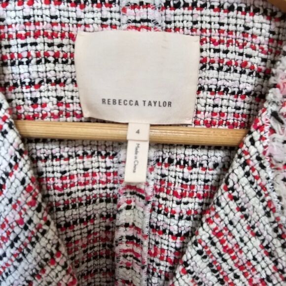 Rebecca Taylor Tweed Peplum Blazer Pink Size 4 - Picture 5 of 8
